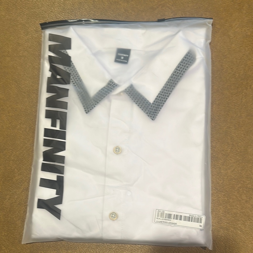 Men’s White Button-Down Dress Shirt with Black Accents